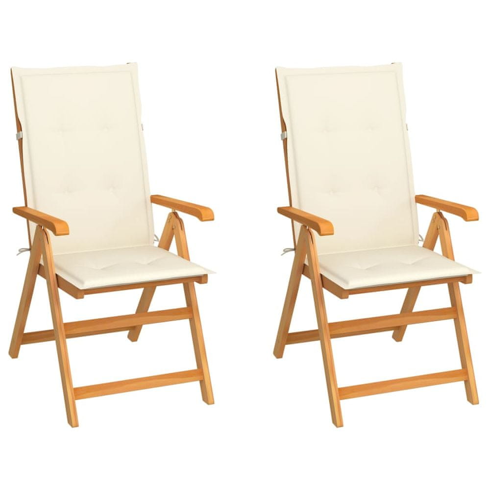 Vidaxl Záhradné stoličky 2 ks s krémovými podložkami tíkový masív